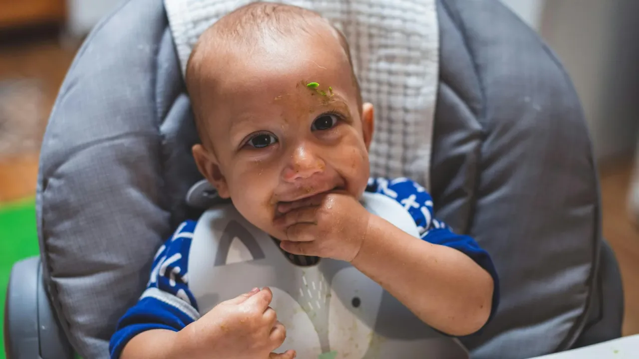 Bebé haciendo Baby Led Weaning. Alimento para bebé