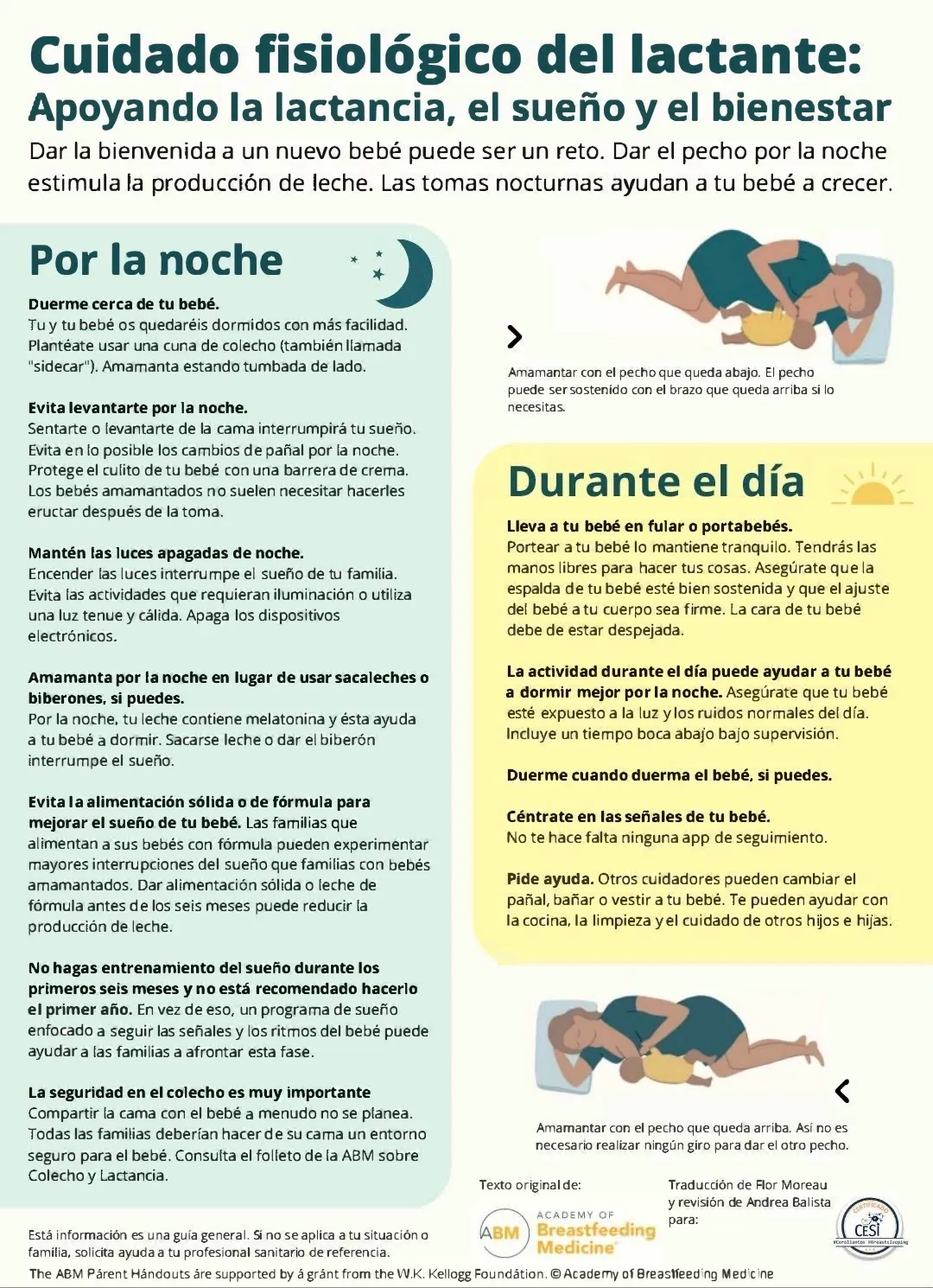 Recomendaciones para el cuidado fisiológico del lactante.